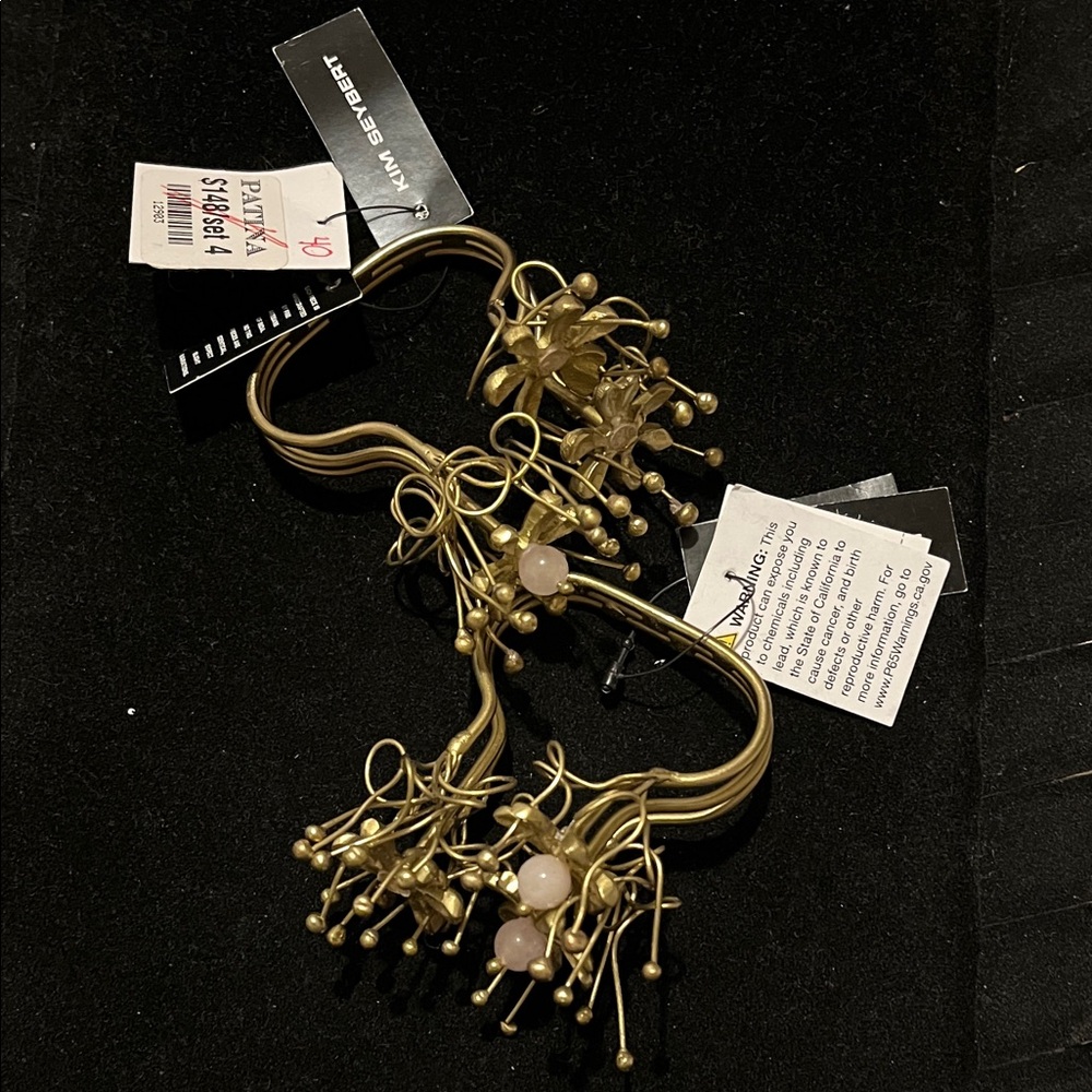 Kim Seybert Brass and Pink Beaded Napkin Holders